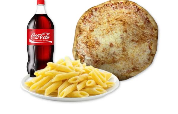 One Large Cheese Pizza A Pasta Dish 2 Liter Soda