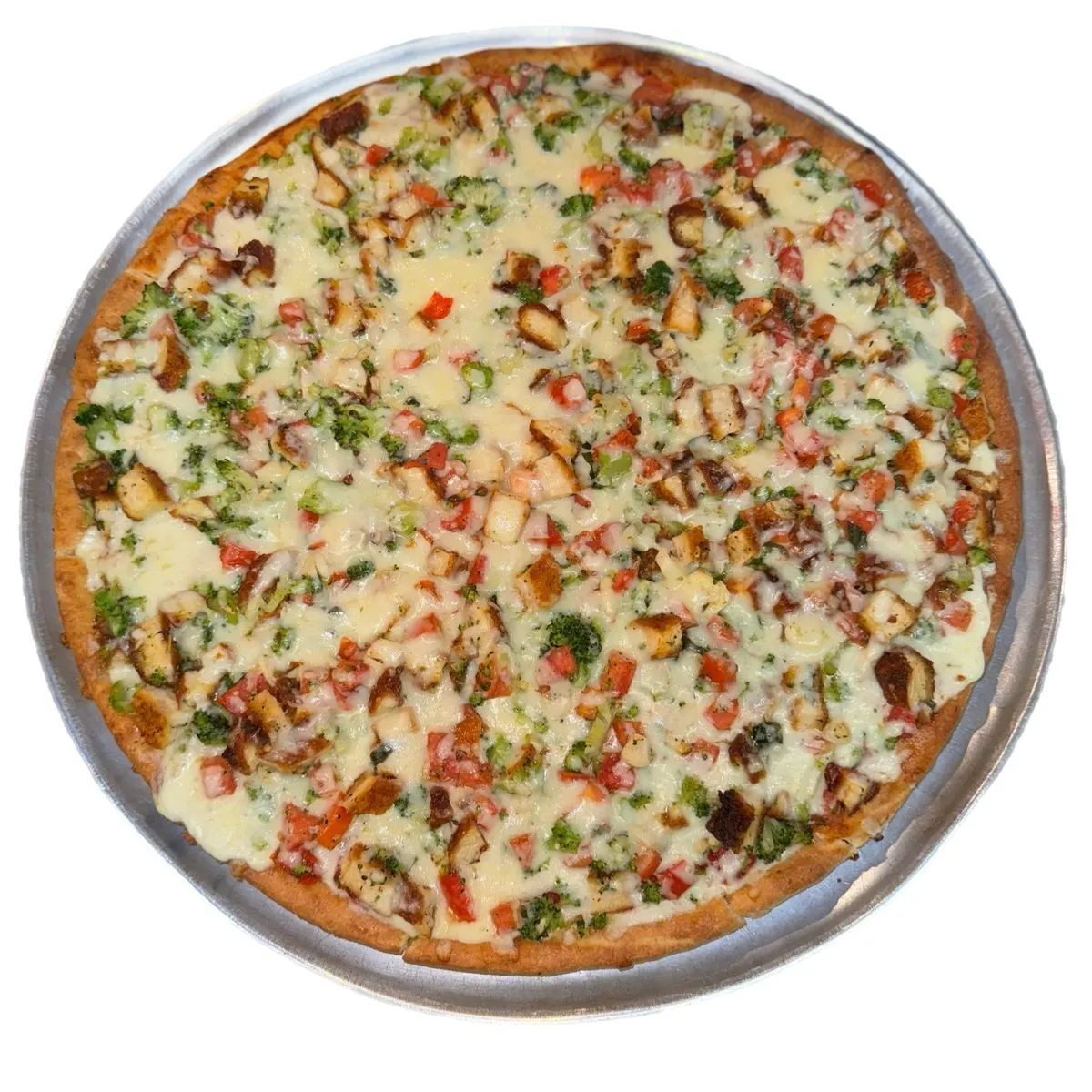 Chicken Broccoli And Tomato Pan Pizza