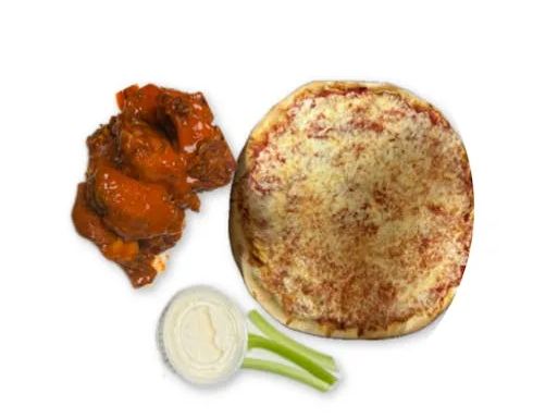 one personal 10” cheese pizzza & 8 pieces of wings